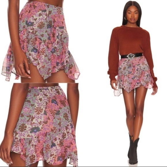 Free People Dresses & Skirts - FREE PEOPLE Women's Pink Floral Sammy Skirt Size L Ruffles Boho